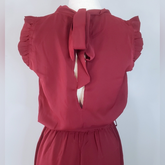 Kirundo Burgundy Sleeveless Ruffle Mock Neck Wide Leg Jumpsuit - Picture 7 of 10